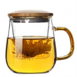 Bamboo covered double-layer glass water cup